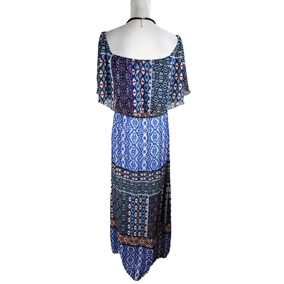 Chico's ~Size 0 (S)~ Blue Multi Maxi Pleasant Dress Off-shoulders NWT $139.00 - Picture 3 of 12